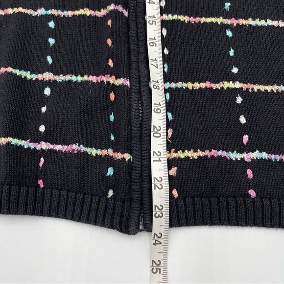 CJ Banks 1X Hand Embroidered Zip up Cardigan Sweater Vest Black Pastel Ramie - Picture 12 of 12